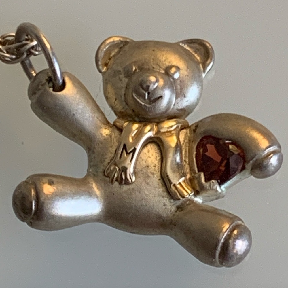 Bear necklace ruby garnet stone heart 925 keepsake